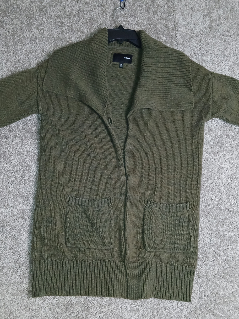 Hurley Cardigan Mojave Olive Green Shawl-Collar Knit Cardigan for Women Medium - Picture 2 of 12